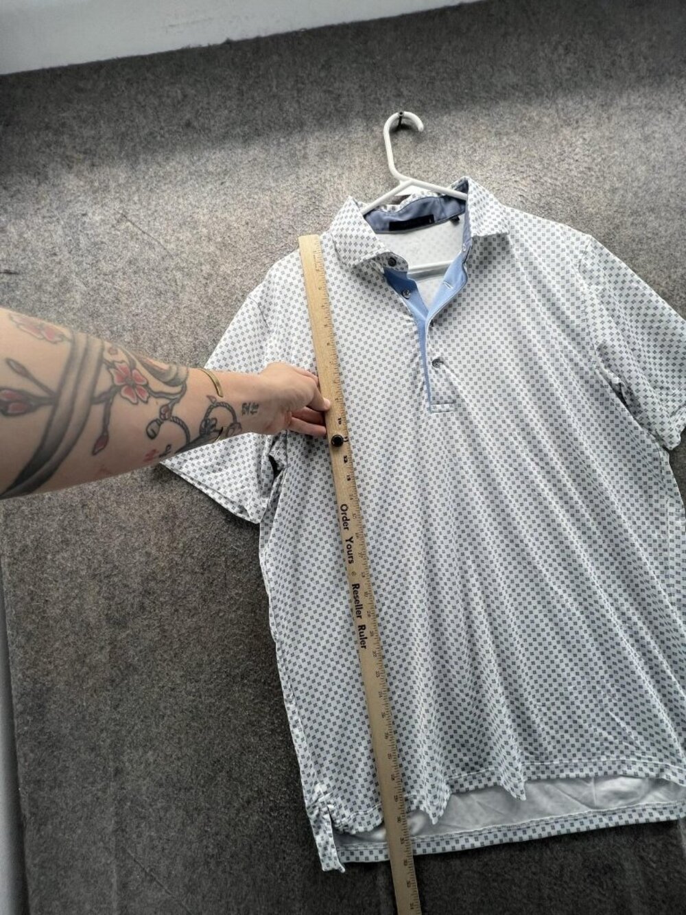 Greyson Polo Shirt Men Large White Geometric Print Golf Stretch Jersey Logo - Picture 3 of 13